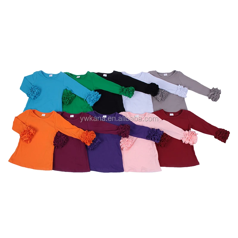 
Wholesale baby cotton clothes boutique top ruffle sleeve shirts solid color girls t shirts 