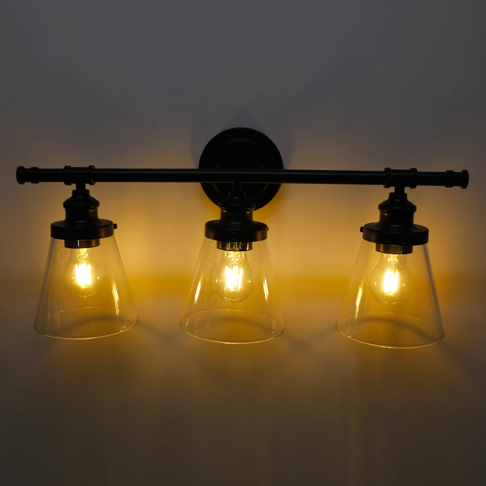 Modern Indoor Wall lamps Bathroom Vanity Light Fixture 3 Light Black Vanity Light with Clear Glass