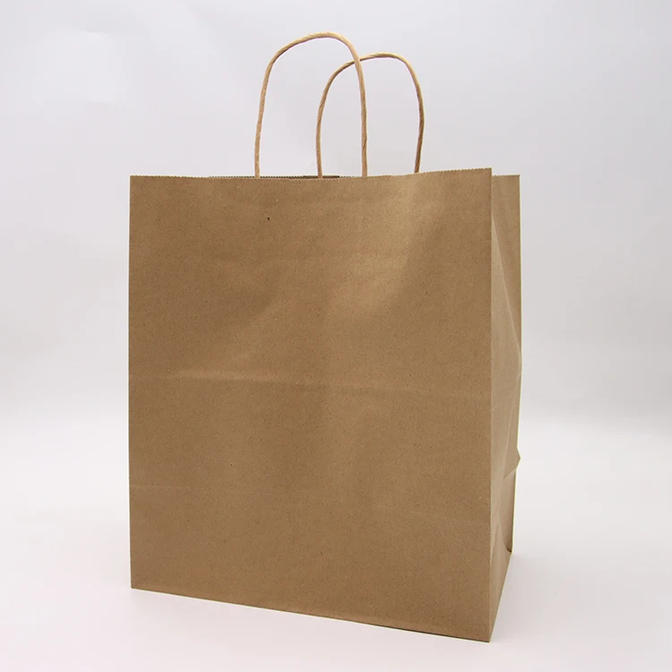 Kingwin Reused Recyclable Brown Rope Handle Bags Square Bottom Kraft Paper Bag Food