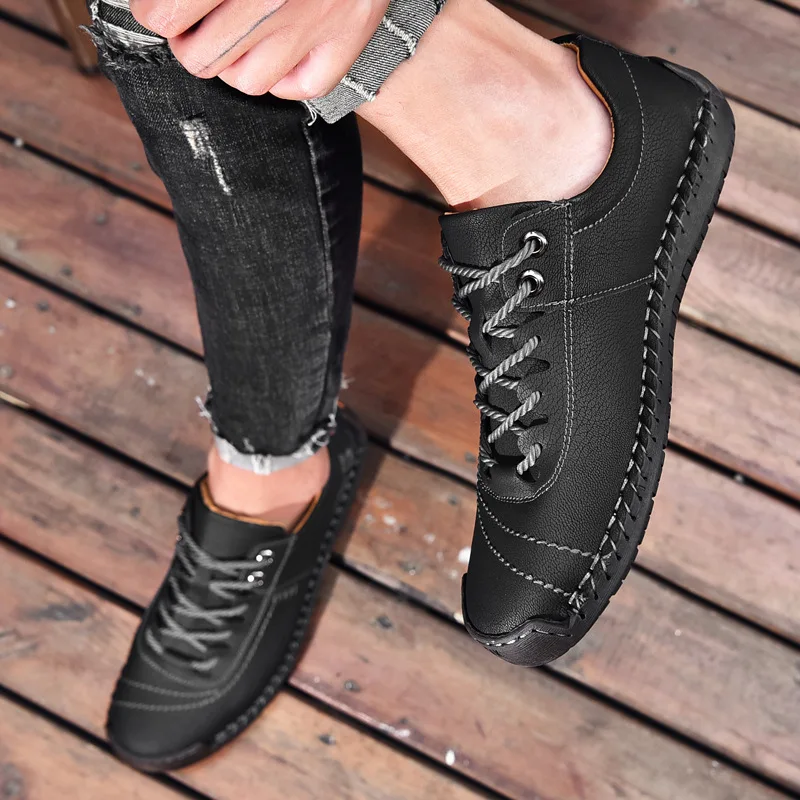  Genuine Leather Men Casual Shoes Luxury Brand 2019 Mens Loafers Moccasins Breathable Slip on Black Driving Plus Size