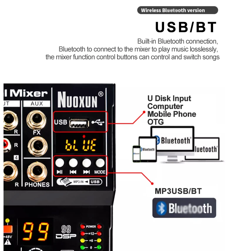 Best small audio mixer 6 channel with MP3 ,U Dish, 48V Phantom for streaming the Pocket Maestro of Audio Mixing