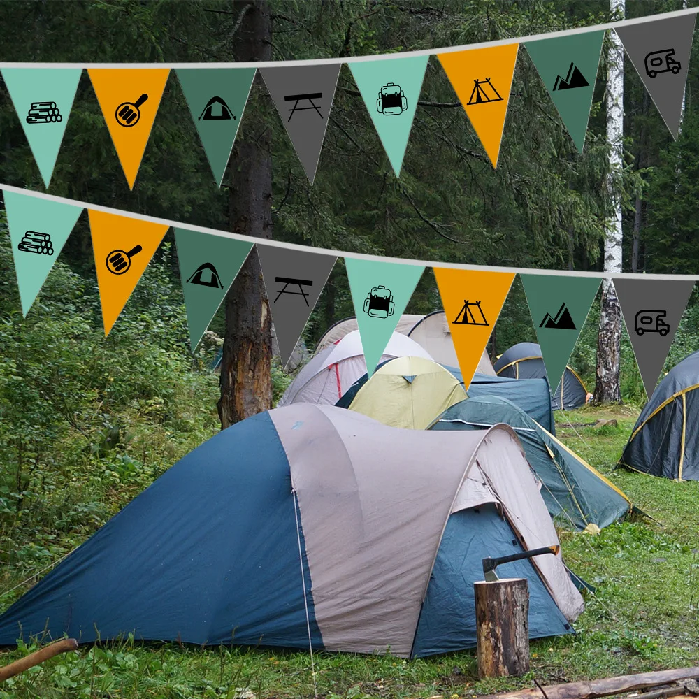 Wholesale outdoor pulling triangle hanging flag field tent decoration flags custom picture
