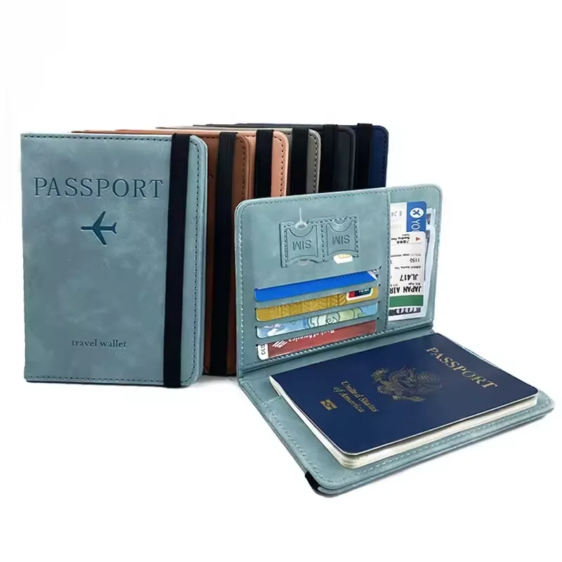Custom Logo Wholesale Pu Leather Rfid Pasaporte Passport Booklet Id Card Holder Genuine Leather Bifold Wallets For Men