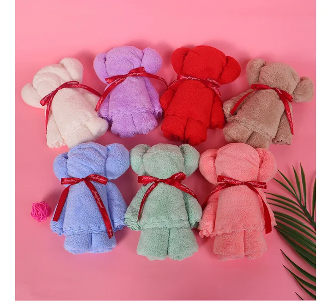 30*30 Wholesale coral velvet teddy bear towel creative gifts square towel cartoon  wedding ceremony hand washing  face towel