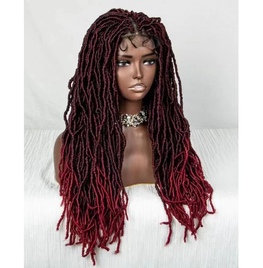 Wholesale Long Headband wig Synthetic Braided Wigs With Butterfly Locs Crochet Braiding Hair Dreadlock Wrap Wigs For Black Women