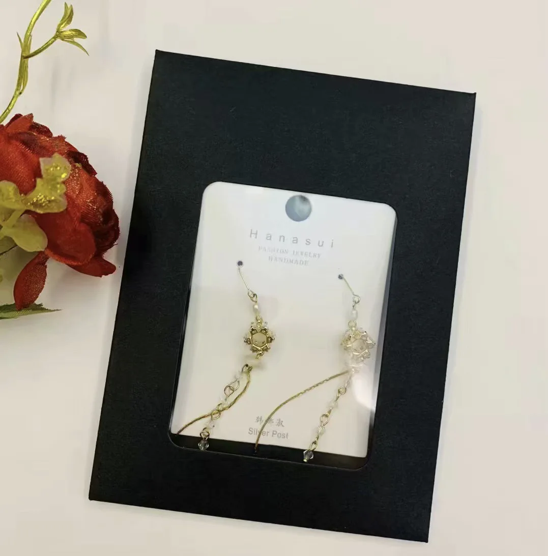 Logo Printing Custom Cardboard Kraft Paper Card Postcard Photo Packaging Button Tie Envelope With Window Pad Pasting And String