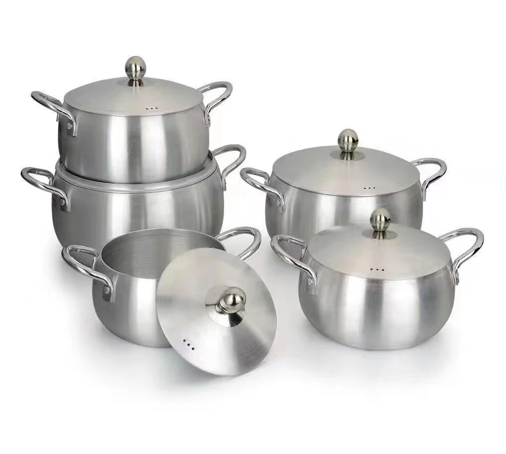 Customized from factory belly shape aluminum material cooking pot set with steam pot