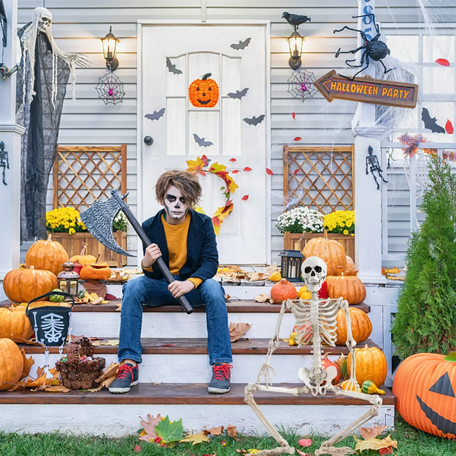 JOYEN Wholesale Halloween Skeleton Decorations Human Bones for Halloween Party with Movable Joints for Haunted Houses