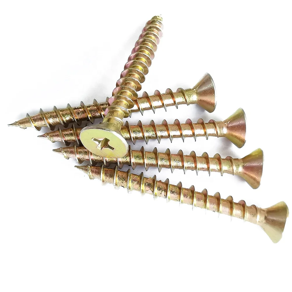hot selling flat chipboard screws fasteners wooden countersunk yellow zinc plated chipboard