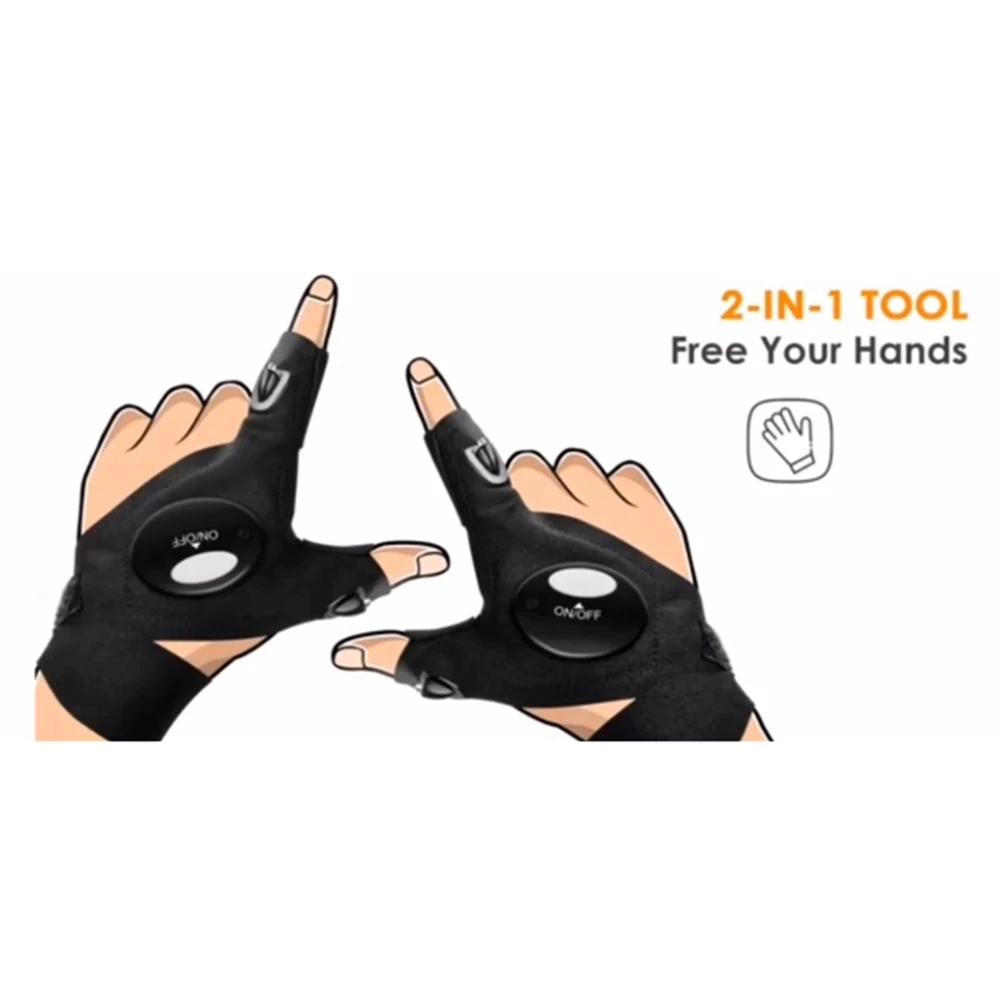 Top Right FA101 Outdoor Fingerless LED Gloves Fishing Gloves Fishing Tackle Night Of Desirable Objects