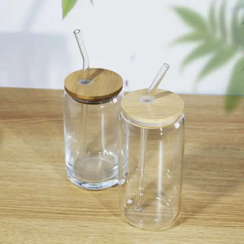 Artistic 16oz Glass Beer Can Cups with Straws and Custom Logos