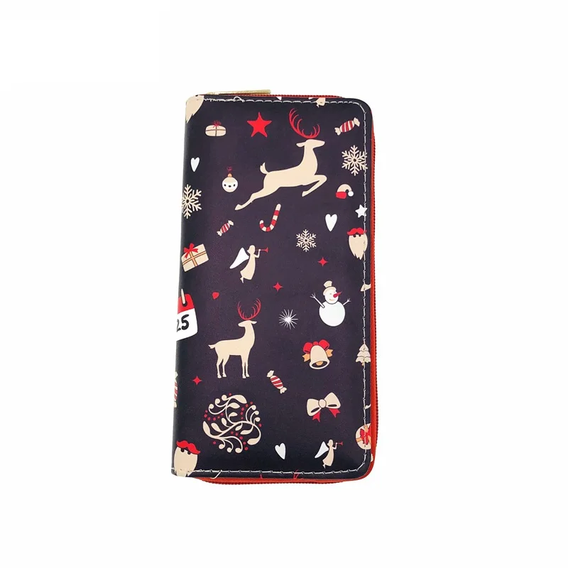 Selling cute Christmas deer PU wallet for daily student lady single zipper wallet factory wholesale wallet