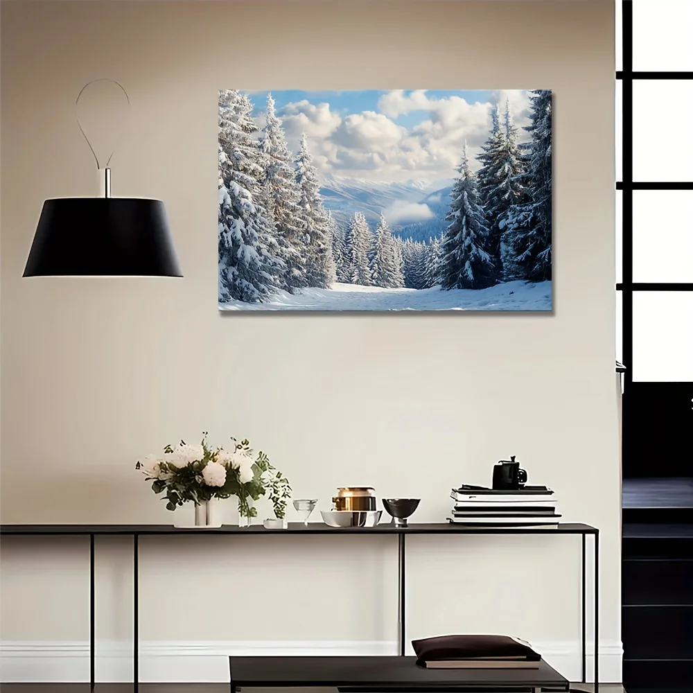 Snow scene cold forest poster wooden frame art canvas HD poster printing mural for home room living room bedroom