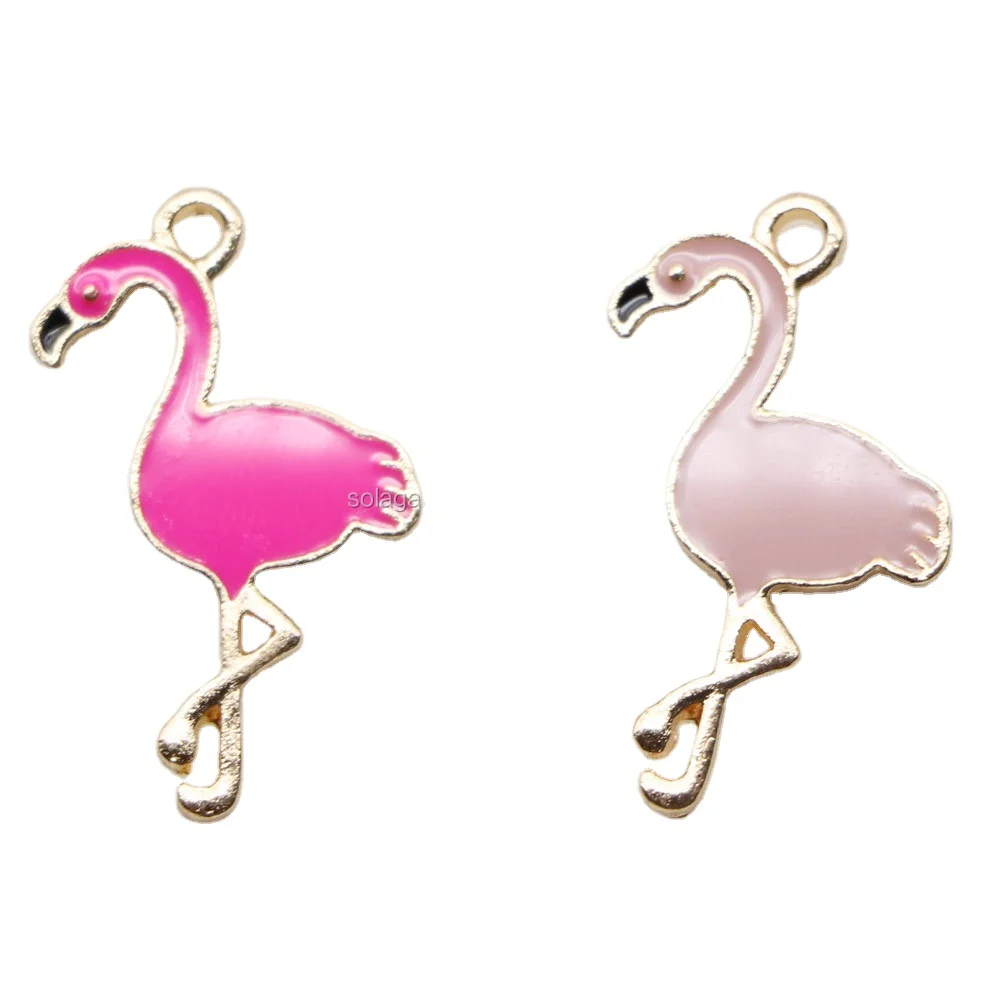 29mm*15mm Animal Flamingo Bird Pendant Charms Gold Color Plated Oil Drop Enamel DIY Jewelry Findings Bracelet Charm