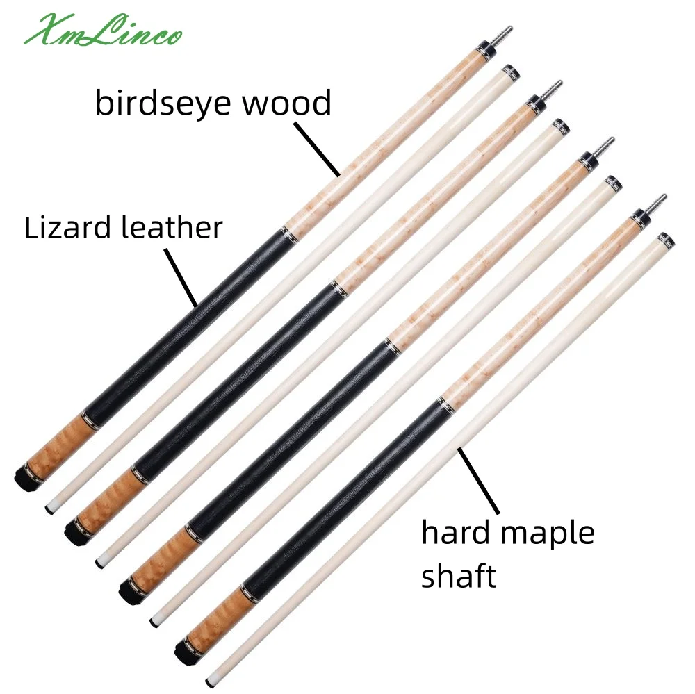 Xmlinco Handmade Billiard Sticker pool Cue Birdseye Wood Lizard Leather Warp 12.5mm Tip Size Hard Maple Shaft  58 Inches