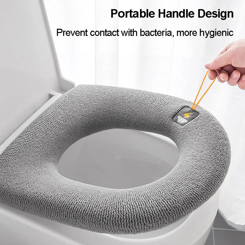 Winter Warm Toilet Seat Cover Closestool Mat 1Pcs Washable Bathroom Accessories Knitting Pure Color Soft O-shape Pad Bidet Cover
