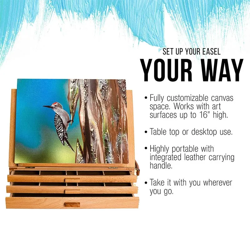 Adjustable Wooden 3 Drawer Storage Box Easel Portable Wood Artist Desktop Case Fold Down Canvas Easel Book Stand Sketching board