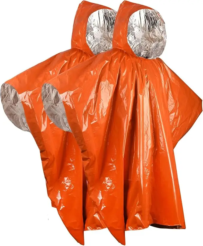 Emergency Rain Poncho with Mylar Blanket Liner - Survival Blankets for Car - Heavy Duty, Waterproof Camping Gear