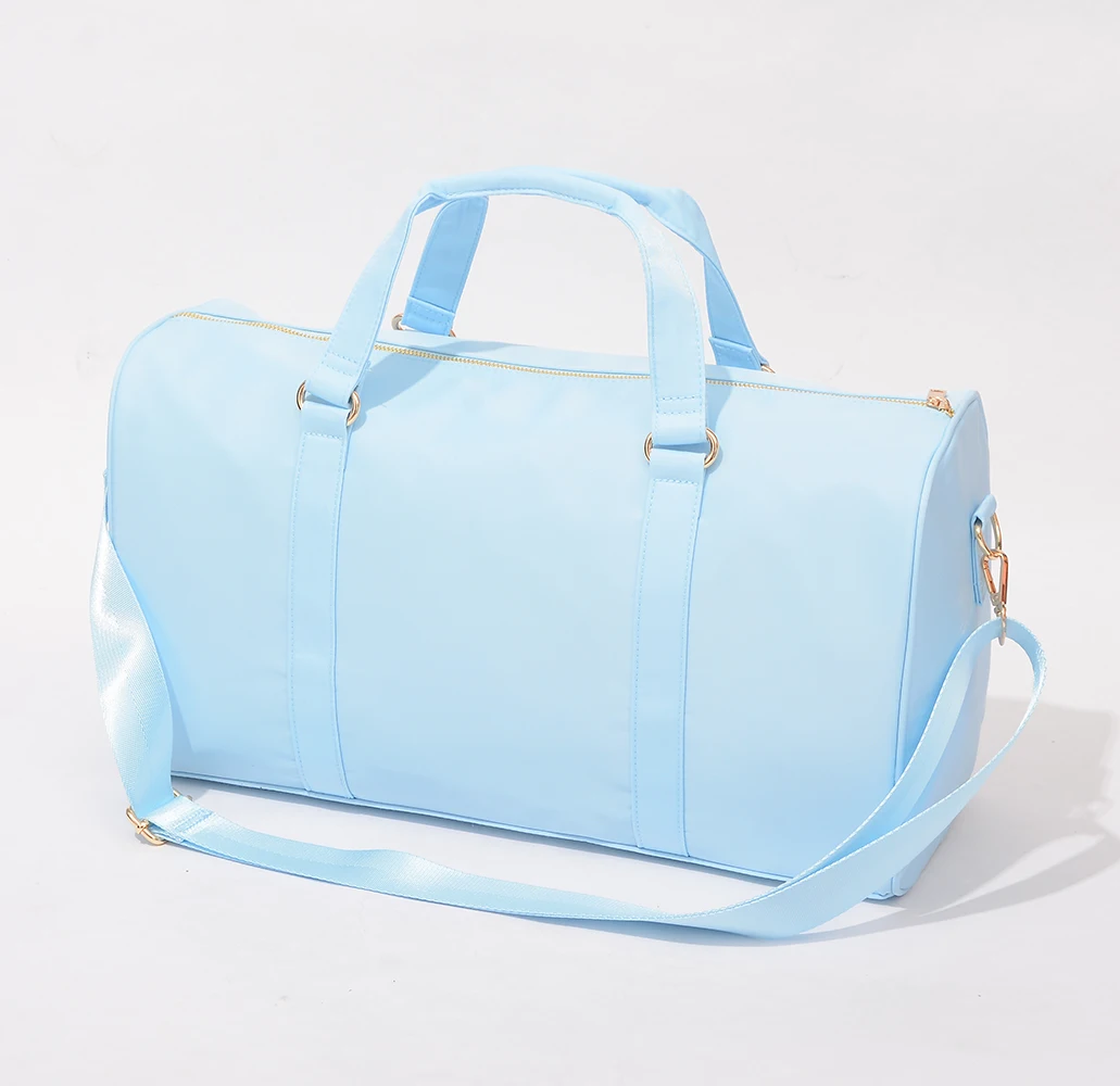 Fashion Travel Outdoor Personalized Large Ruffle Womens Custom Chenille Letter Patch Nylon Duffle Bag