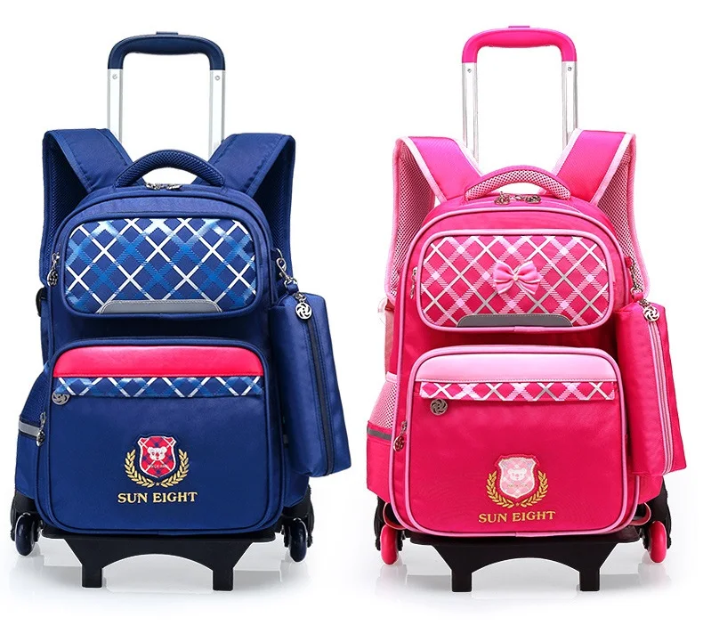 New wholesale student trolley school bag 1-6 grade children detachable trolley bag