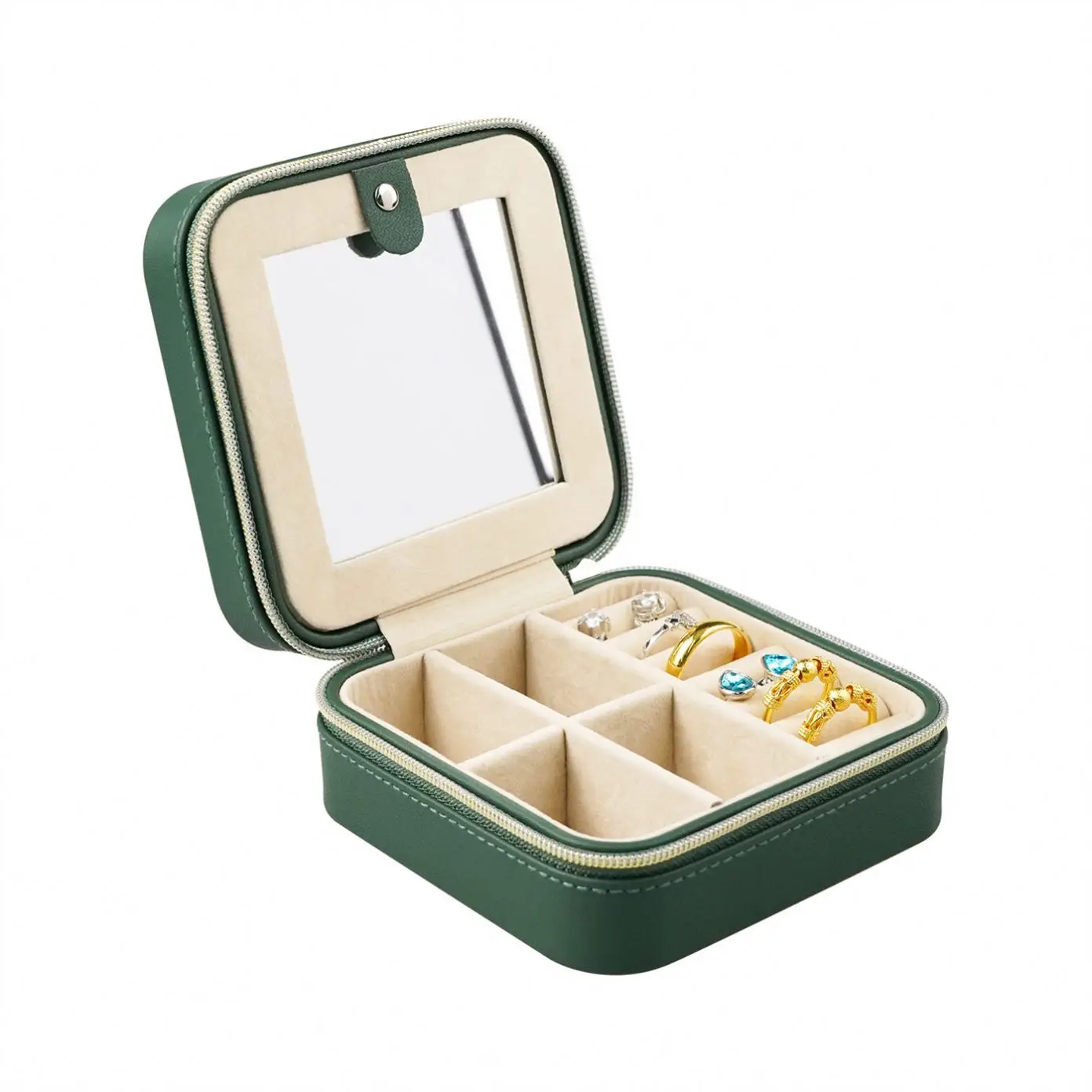 Earrings ring necklace velvet travel packaging green jewelry box organizer traveling pu leather for storage gift