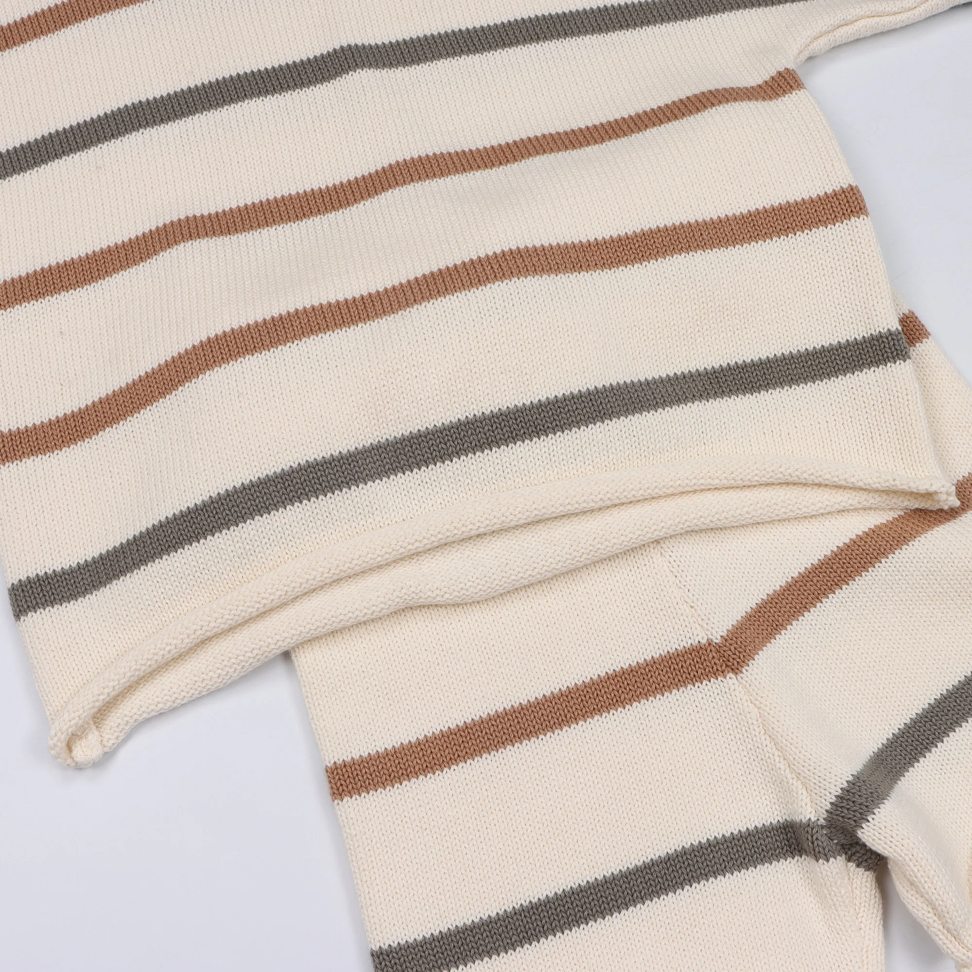 Custom Striped Short Sleeve Knitting Baby Chunky  Cotton Sweater Set Crew Neck Toddler Baby Boys clothing Set Toddler Clothes