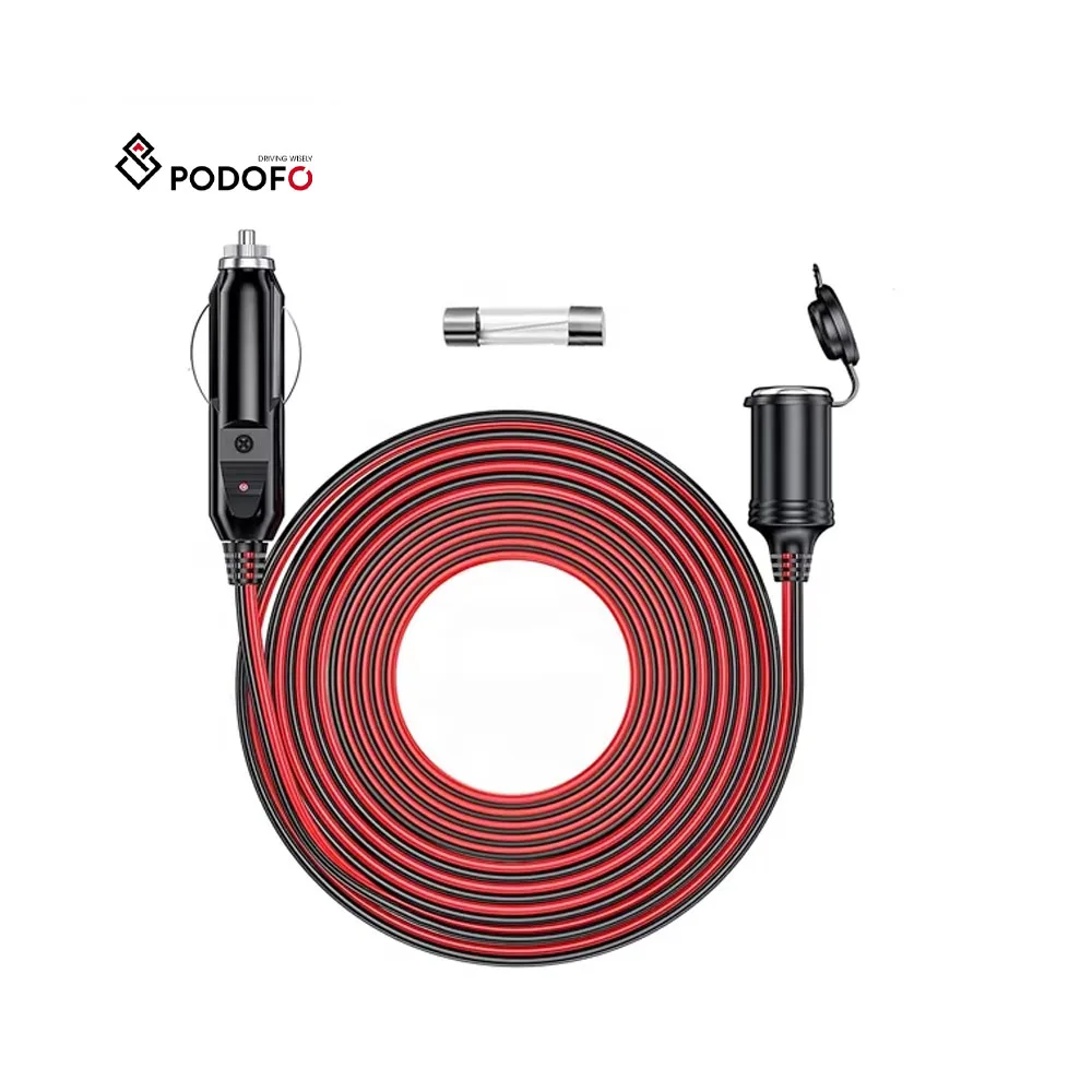(EU Stock) Podofo Car Cigarette Lighter 4M Car Charger Extension Cable Built-in 15A Fuse Dropshipping Wholesale Factory