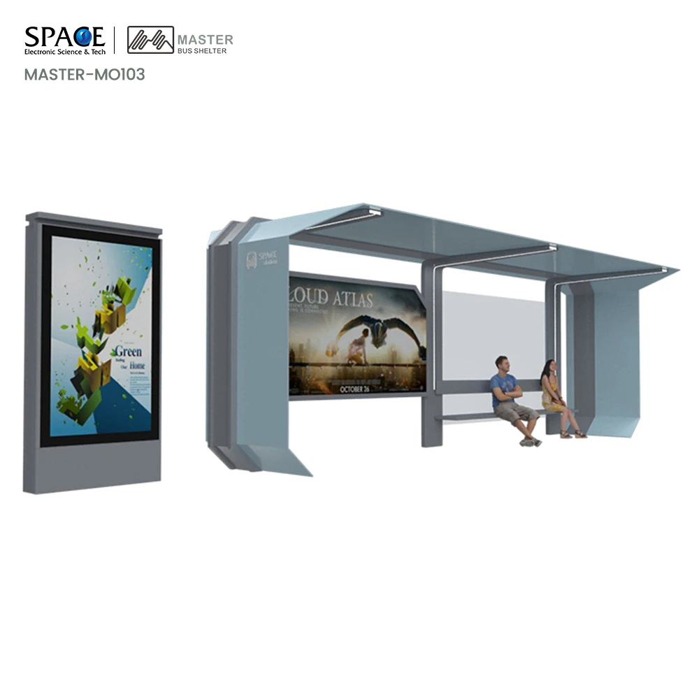 Modern City Furniture Bus Stop Shelter with Scrolling Light Box Advertising