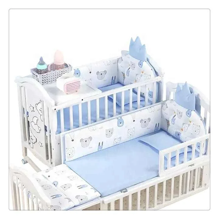 Многофункциональная детская кровать однотонная деревянная кроватка удобная прикроватная двухъярусная для новорожденных