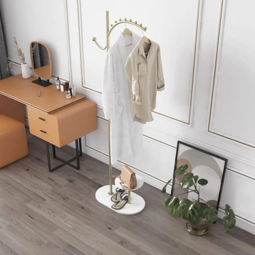 Modern Freestanding Metal Coat Racks Hanger Stand with Marble Base Hallway Entryway Coat Rack