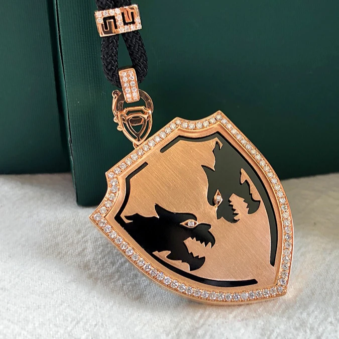 Popular Animal Design Diamond Cat 18K Solid Brushed Gold Pendant Necklace