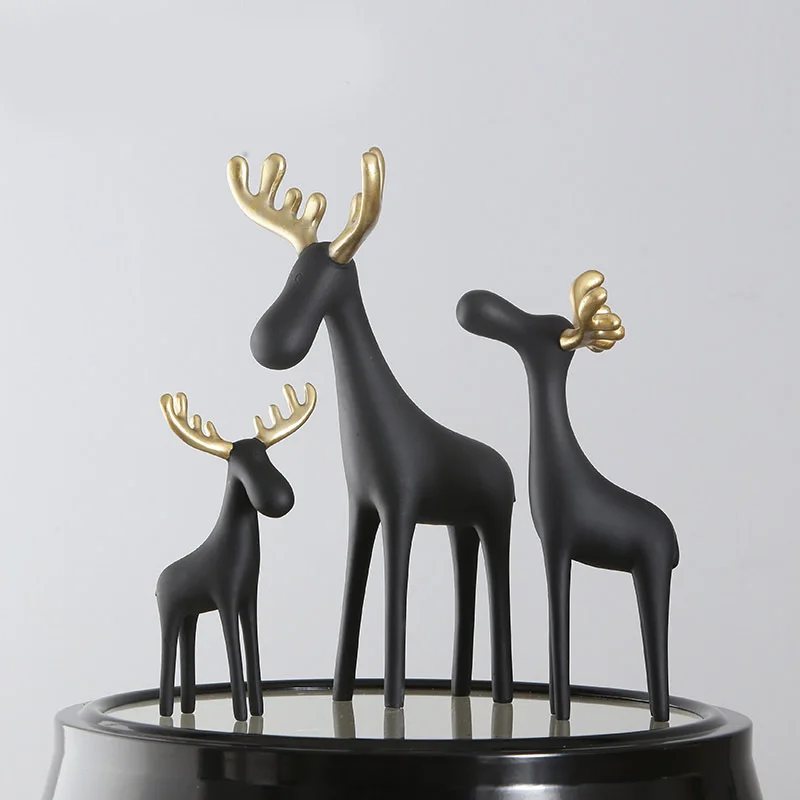 Nordic Golden Horn Deer Resin Crafts Desktop Christmas Animals Small Decoration
