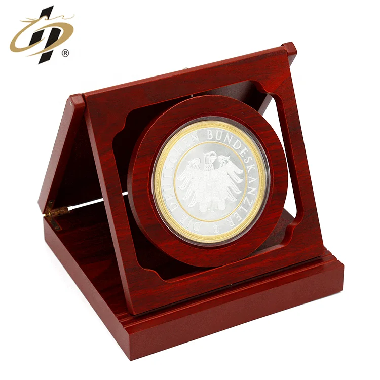 Shuanghua Factory Made Gold Silver Metal Souvenir Coin Custom Engraved Commemorative Coins With Wooden Box