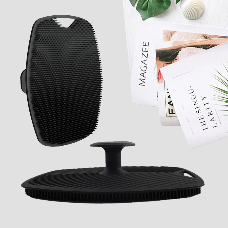 Hot Sale Custom Logo Premium Silicone Bath Scrubber Exfoliating Back Face Hair Scalp Brush Black Silicone Body Scrubber For Show