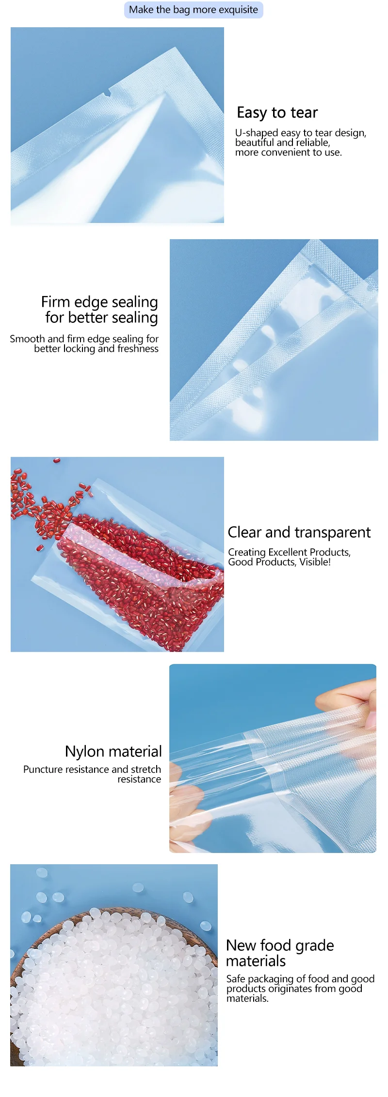 Custom Food Vacuum Sealer Plastic Fish Packing Bags For Sea Food