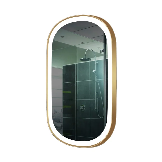Lamxon modern style gold framed bathroom LED lighting vanity mirror with sensor switch and anti fog