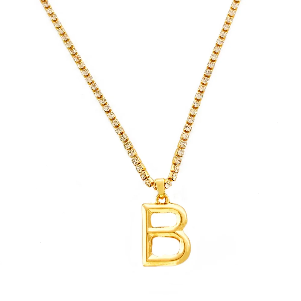 Hot sales jewelry wholesale 14k 18k gold plated diamond chain letter B pendant necklace for women girls
