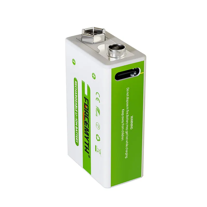 Перезаряжаемые аккумуляторы 9 В USB Type-C перезаряжаемые литиевые батареи 1000 мАч 2 с зарядным кабелем 2-в-1