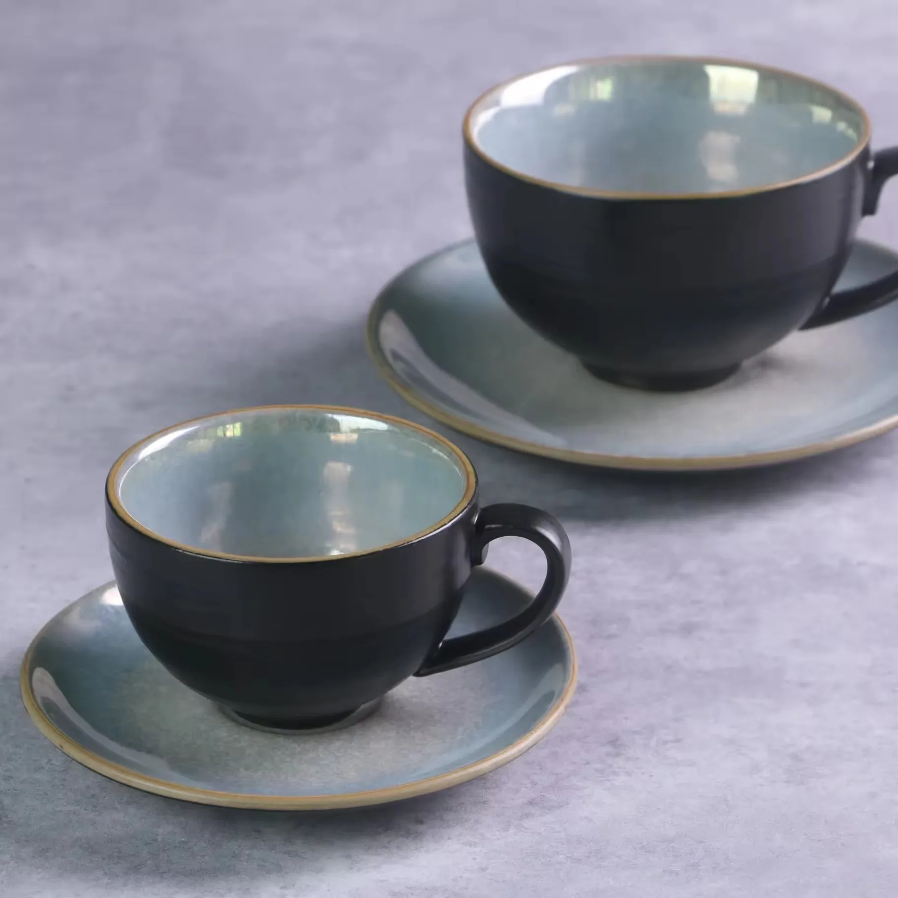 Nordic style unique matte black glossy glazed luxury ceramic tea cups saucers custom coffee cup for home hotel