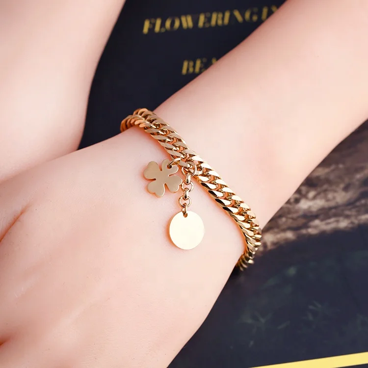 2023 New Style Design Jewelry Japan and Korea Bracelet Flower Mirror 18k Gold Plated Stainless Steel Cuff Bracelets for Women