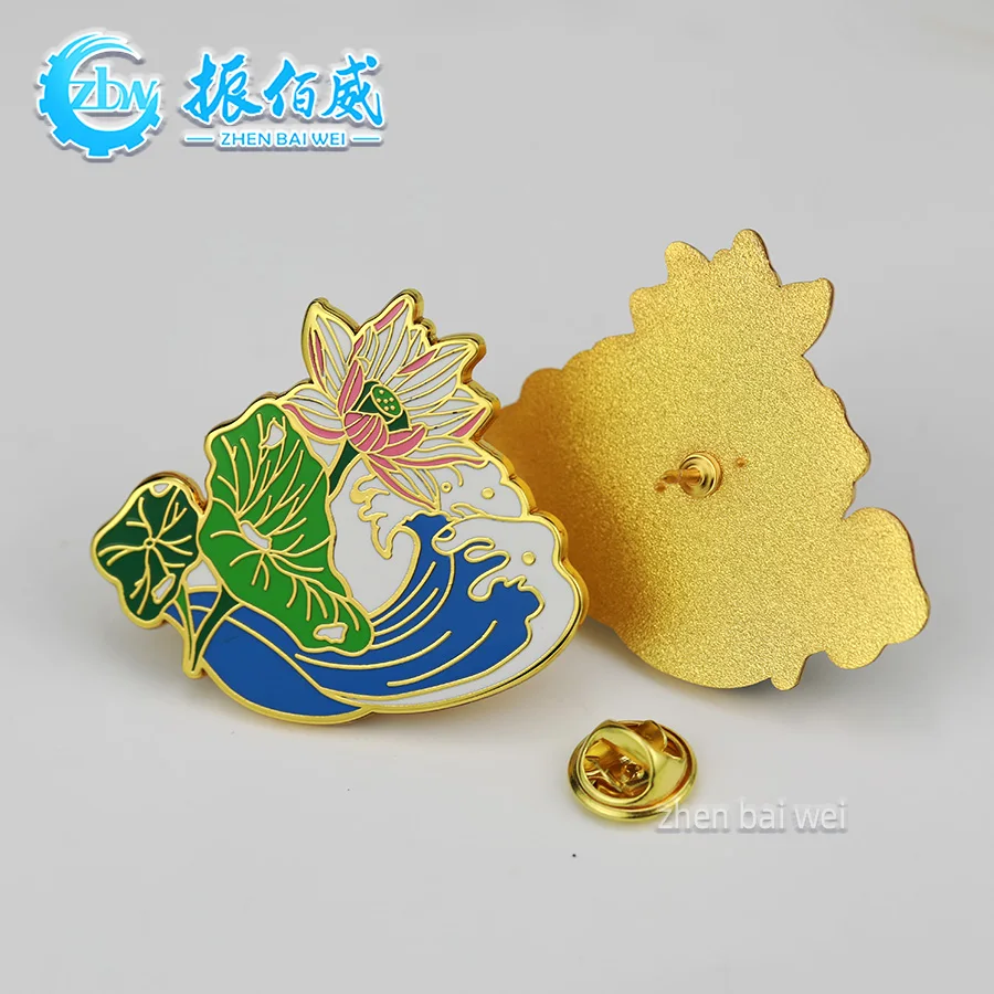 All the way flower lotus leaf lotus Han plant flower metal soft enamel enamel pin custom for coat and hat decoration