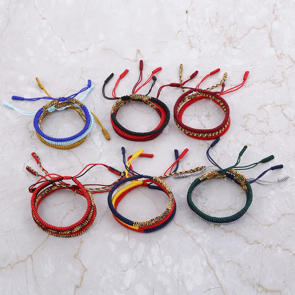 Handmade Adjustable Knots Red Rope Lucky Bracelet Braided Macrame Buddhist Tibetan Bracelet For Men And Women