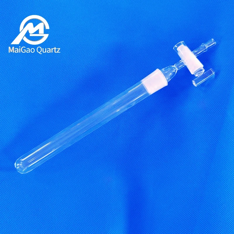 with frosted cover on/off valve quartz test tube, quartz glass tube for laboratory use