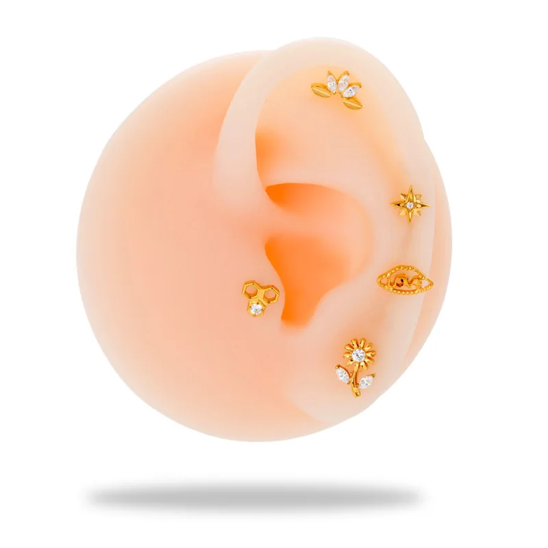 YICAI G23 Titanium Star Sunflower Earrings for Women Cubic Zirconia Flat Back Conch Helix Piercing Geometries Labret Studs