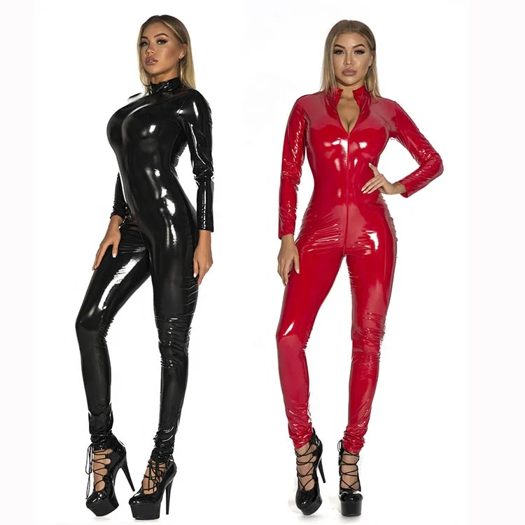 
Hot Selling Corset Skinny One-piece Leather Sexy Jumpsuit Patent Leather Zipper Pants Bright Catsuit 