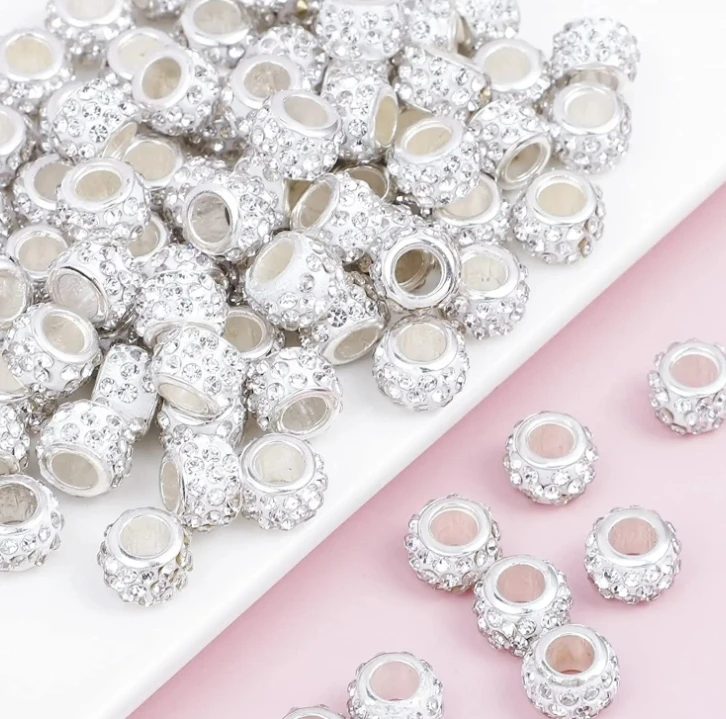 Big hole crystal beads wholesale rhinestone ball beads bling charms for bracelets bulk