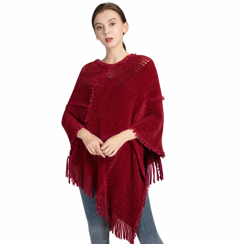 Autumn And Winter Plaid Fringe Ladies Poncho Geometric Design Cashmere Pashmina Shawl Camping