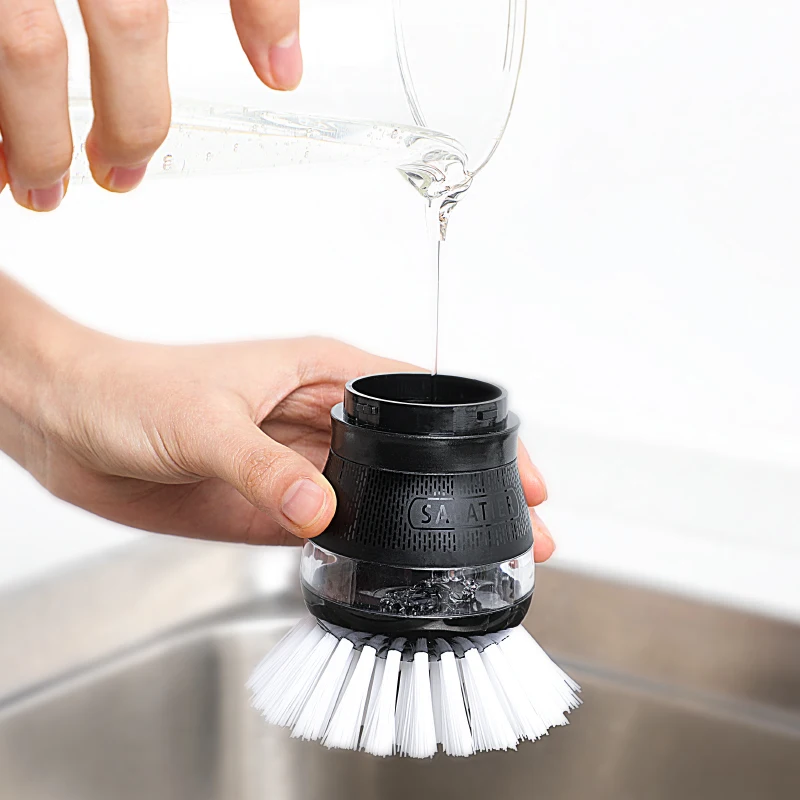 Hydraulic Kitchen pan scrub Cleaning Brush set 2 In 1 Long Handle Cleaning Brush With Sponge dishwashing liquid Dispenser brush