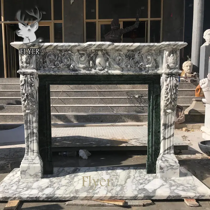 Hot sell modern design luxury fireplace surround gray marble carved fireplace mantle french fireplace