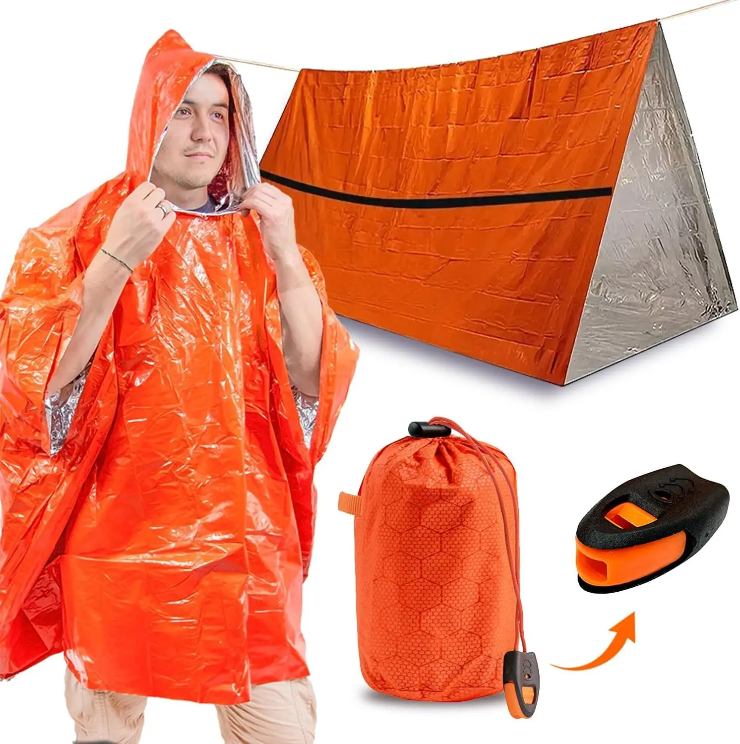 Survival Rain Poncho Emergency Mylar Space Blanket Camping Gear